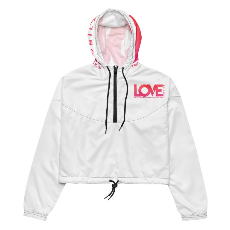LOVE Women’s Cropped Windbreaker — Lightweight, Water-Resistant, All-Over Print, Built to Give Back
