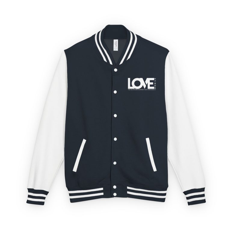 LOVE Heavyweight Letterman Jacket — Classic Varsity Style, Built to Give Back
