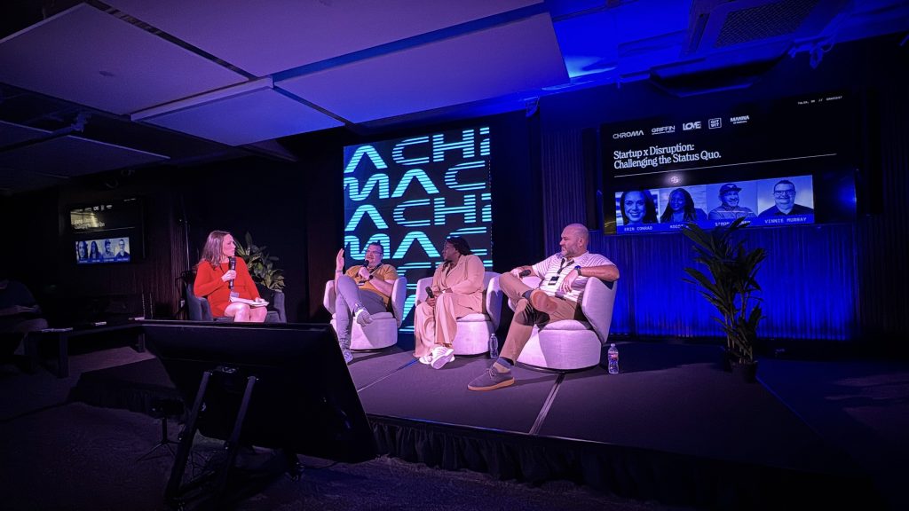 Erin Conrad, Anchor for News On 6 (far left), Vincent Murray, Community Stakeholder Relations Manager, Manna Air Delivery (left), Koddi Dunn, CEO Love Mobile (center), Simon Turner, Partner at Gitwit (right)